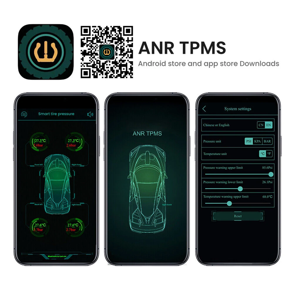 

Автомобильная система мониторинга давления в шинах TPMS Bluetooth с 4 внешними датчиками приложение автомобильные аксессуары система мониторинг...