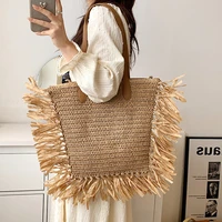 bohemian travel woven bag tassel straw bags for women shoulder bag 2022 boho large paper rope beach shopper tote handbags clutch