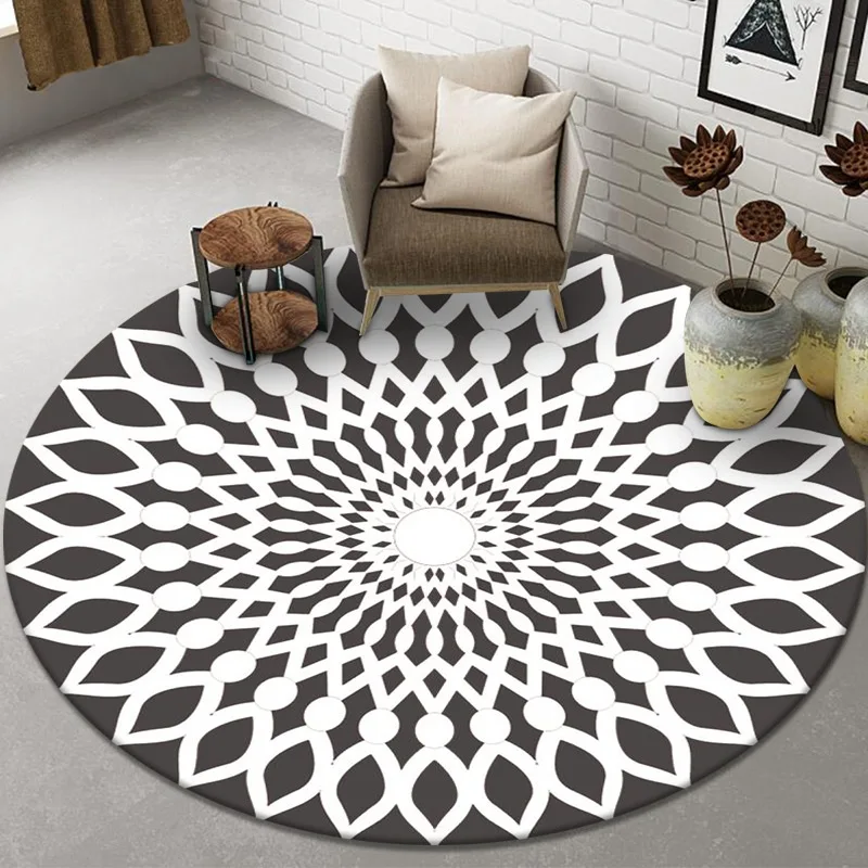

Living Round Carpet Lnset Style Visual Abstract Floor Mat Printed Tea Table Hanging Basket Round Rug Mat