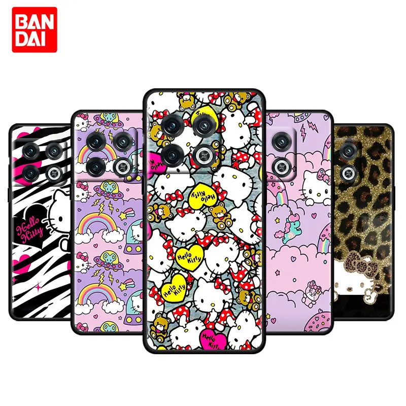 

Hello Kitty Cute Tile Case for OnePlus 9 9R 8 8T 10 Nord CE N200 2 N100 N10 Pro RT 5G Funda Cover Black Silicone Capinha
