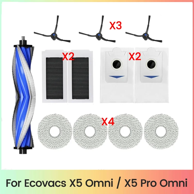 Фото Комплект сменных запчастей A13I-12PCS для робота-пылесоса Forecovacs Deebot X5 OMNI / X5 PRO OMNI: основная и боковые щетки, фильтры, салфетки для влажной уборки, мешки для сбора пыли №1