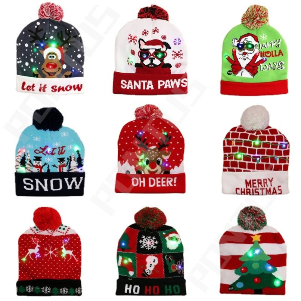 

Рождественская шапка со светодиодами, плюшевая вязаная светящаяся шапка, вязаная шапка, шапка на Рождество, зимняя теплая шапка для детей и ...