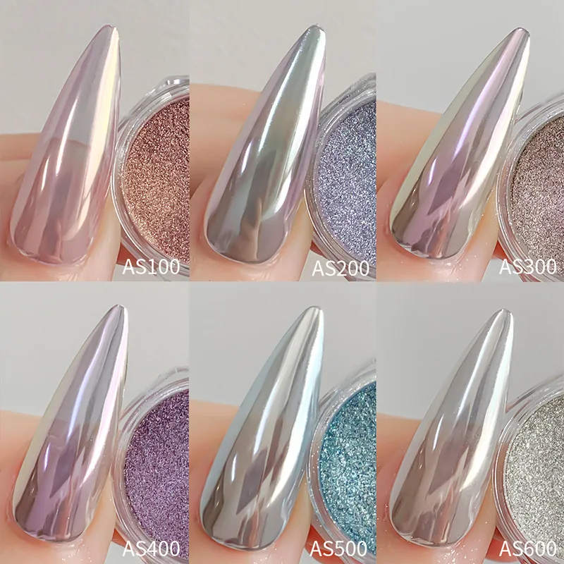 markii 6Colors Silk Moonlight Magic Mirror Powder Glitter Metallic Effect Nail Rubbing Dust Fairy Chrome Art &amp Cotton swab
