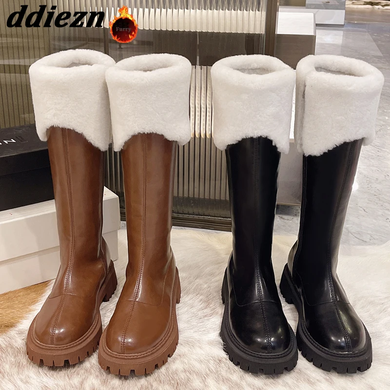 

Winter Plush Ladies Knee High Long Boots New 2023 Fashion Warm Woman Western Fur Boots Casual Outdoor Female Heeled Shoes