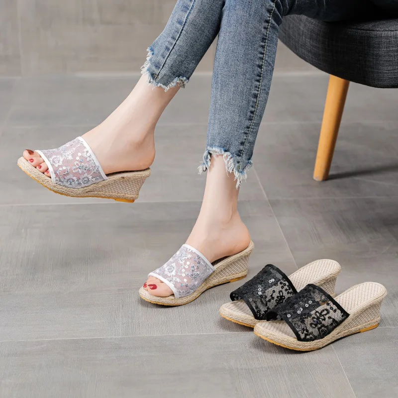 

Women's Wedge Slippers Summer 2023 Espadrilles Woman Comfort Casual Breath Mesh Slippers Sandals Slides Shoes Pantuflas De Mujer