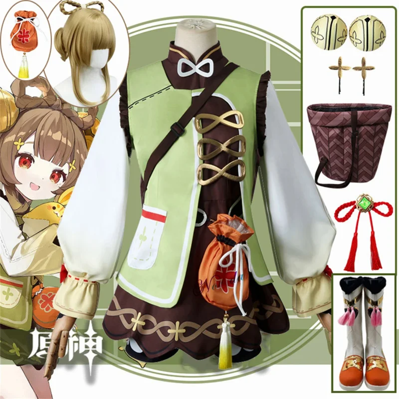 

Genshin Impact YaoYao Cosplay Costume Women Kids Anime Lolita Dress Lovely Uniform Yao Yao Wig Shoes Halloween Costume Full Set