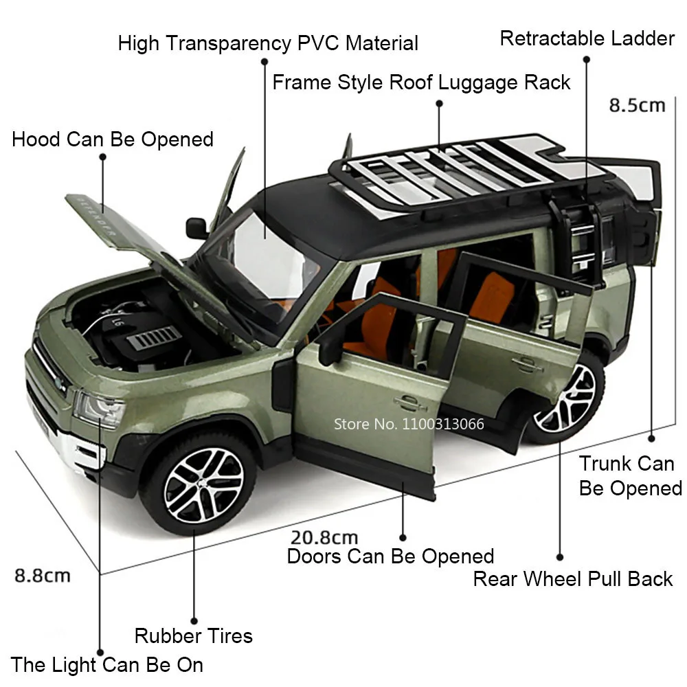 Масштаб 1:24 Land Rover Defender игрушки модели автомобилей со световым звуком резиновые