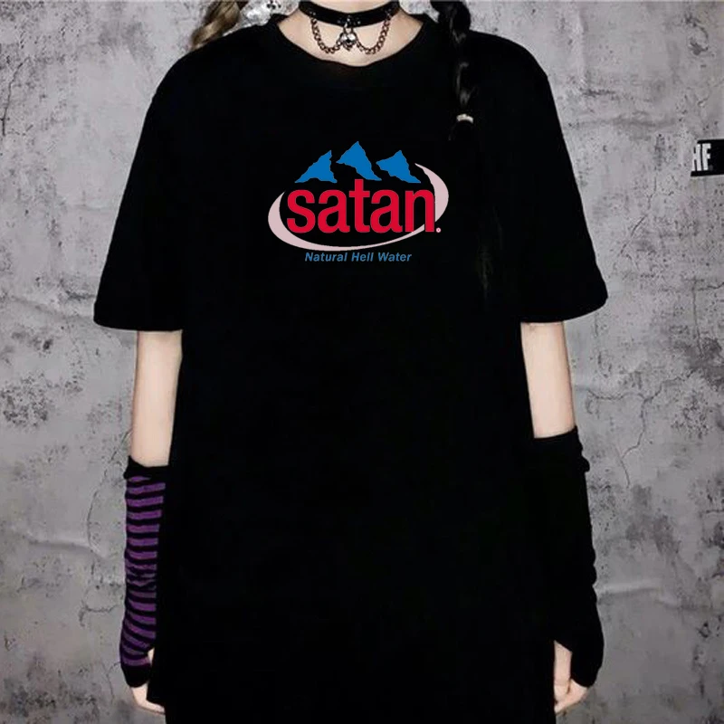 

Футболка унисекс с рисунком сатаны, природного ада, воды, Tumblr, модная, гранж, черная, белая, забавная футболка, хипстерские женские топы