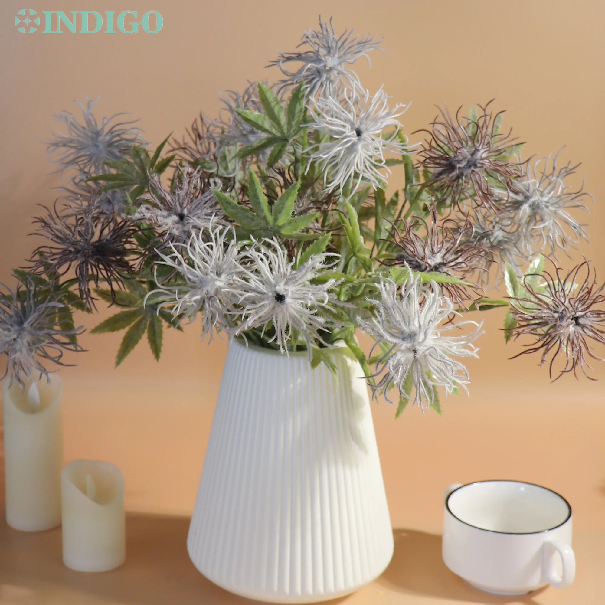

Purple Cordifolium (8PCS +Plastic Vase) 45CM Pincushion Flower Arrangmen Event Party Table Decoration- INDIGO Designed