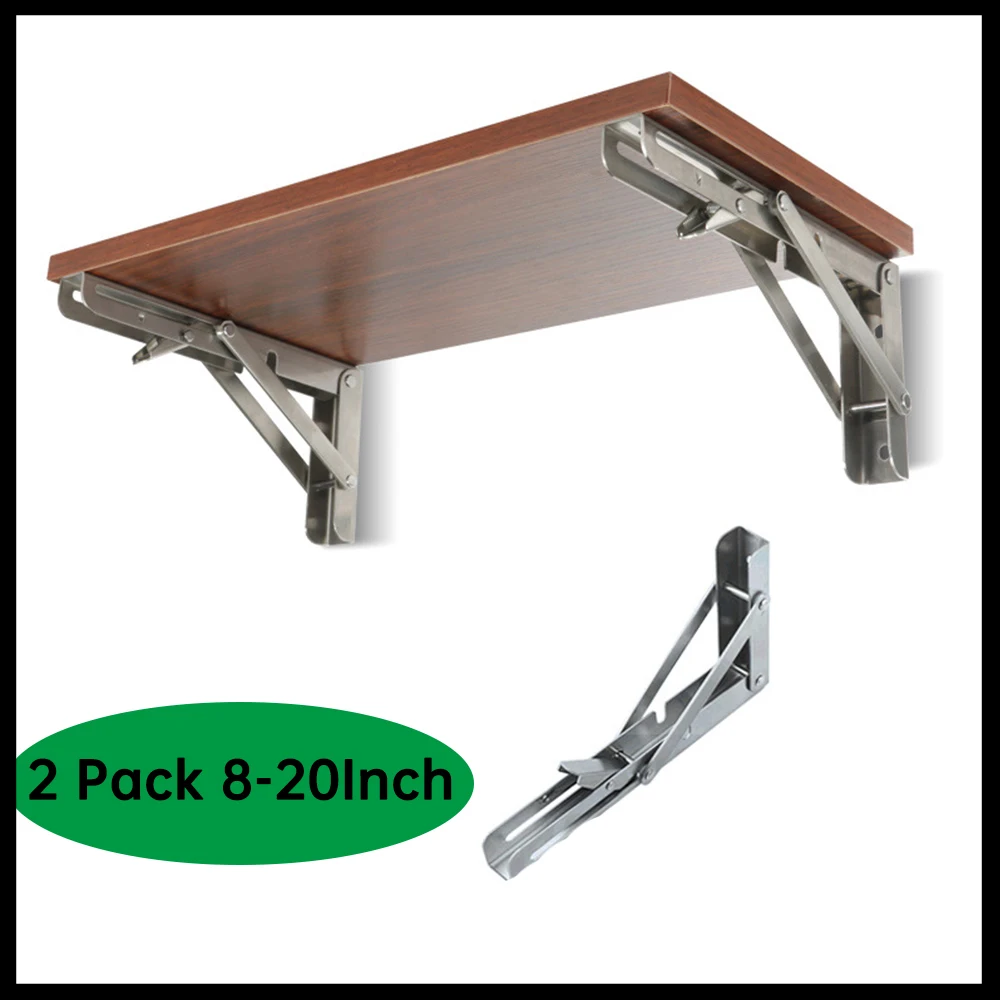 

2pcs Folding Shelf Brackets Heavy Duty 8-20 Inch Triangle Folding Angle Bracket Adjustable Wall Mounted Floating Shelves