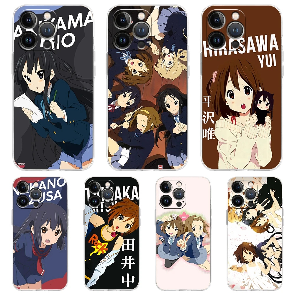 

K-ON! Anime Transparent Bag Phone Case Cover for iPhone 14 13 12 11 Pro Max X XS Max 14 7 8 Plus Shockproof Soft Shell Funda Bag