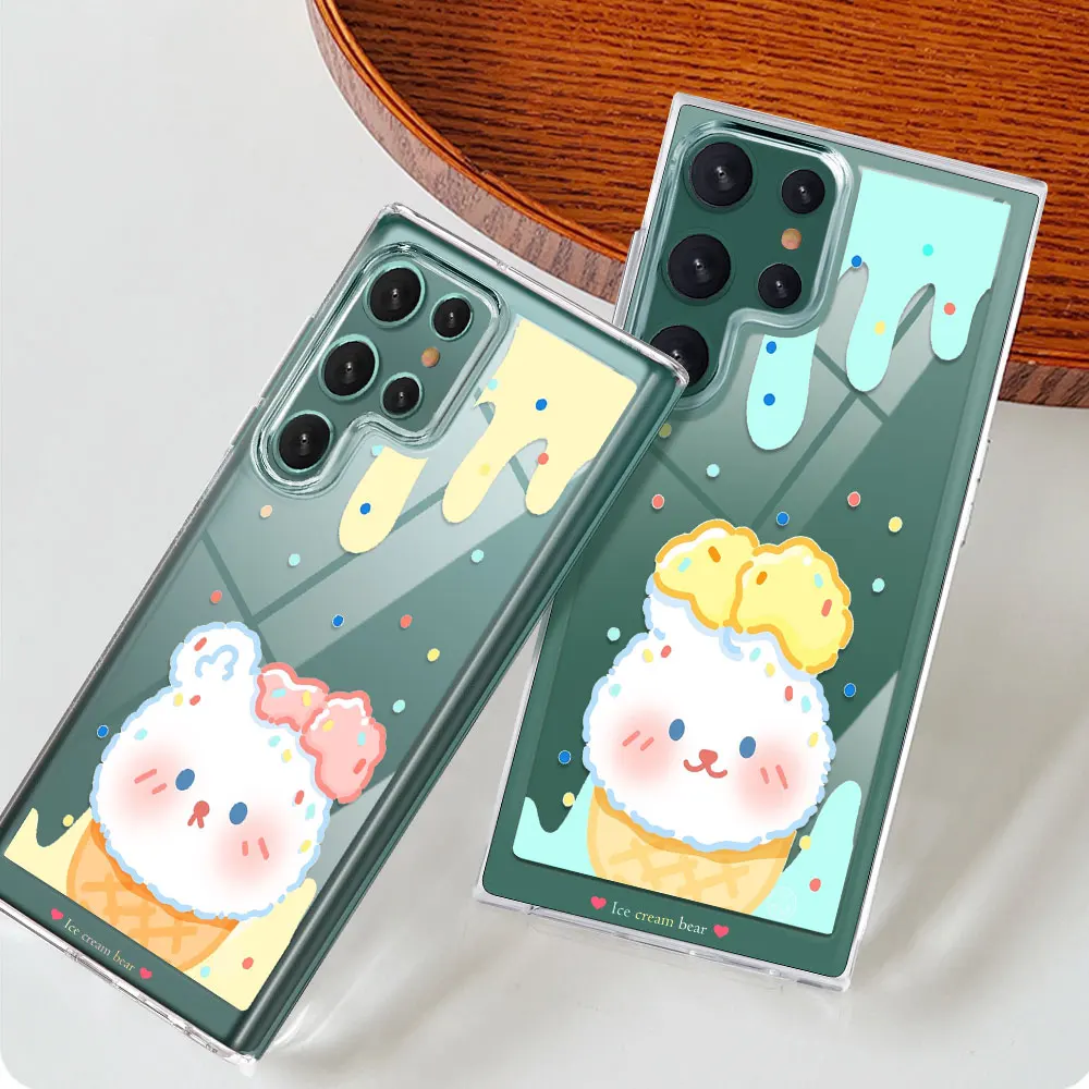 

Couple Bear Cute Case for Samsung Galaxy S21 FE A53 5G Protection Shell for Samsung S22 Plus Ultra Transparent PC+TPU Hard Cover