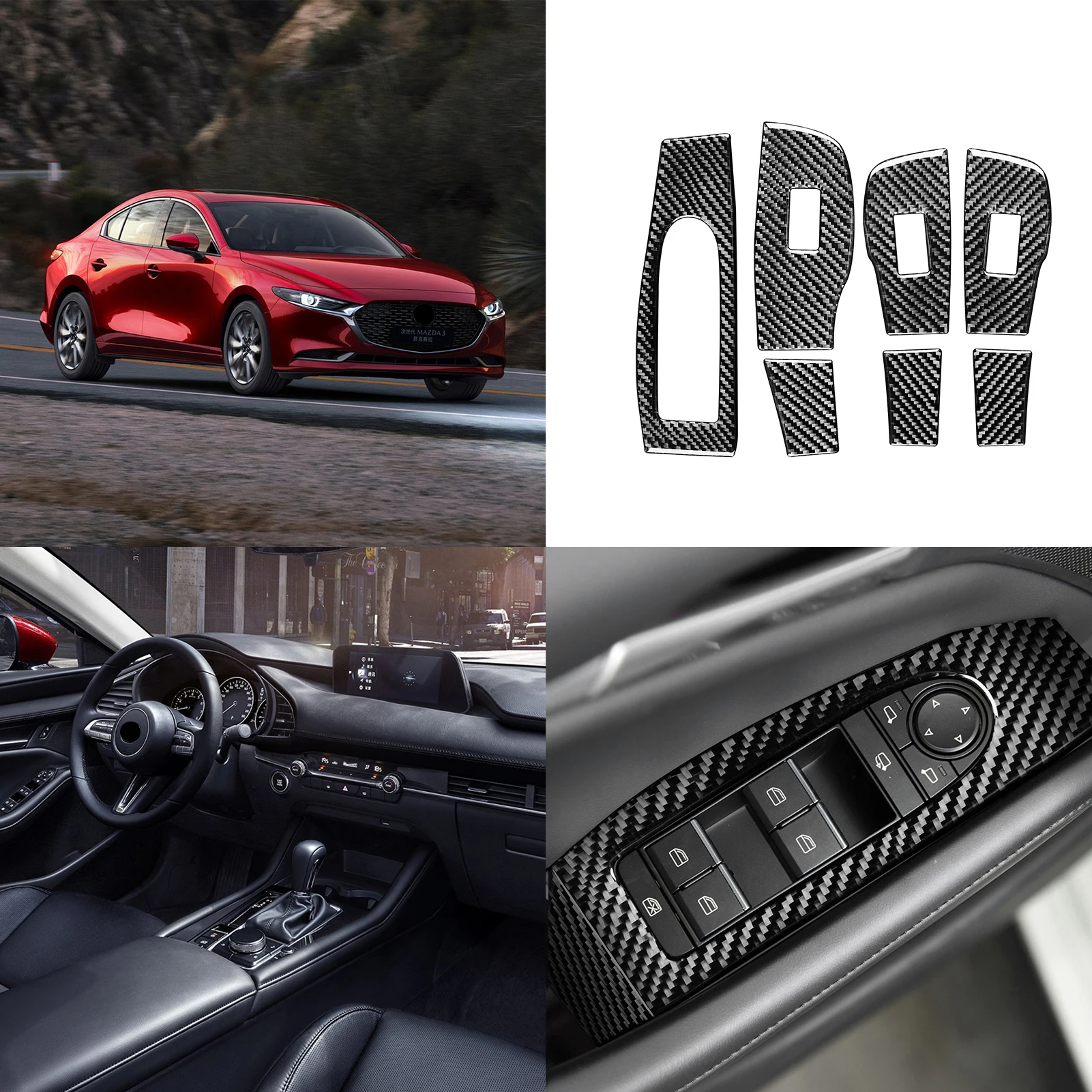 

Для Mazda 3 Angkesaila 2020, панель оконного подъемника, декоративная наклейка, наклейка, аксессуары для интерьера автомобиля, углеродное волокно