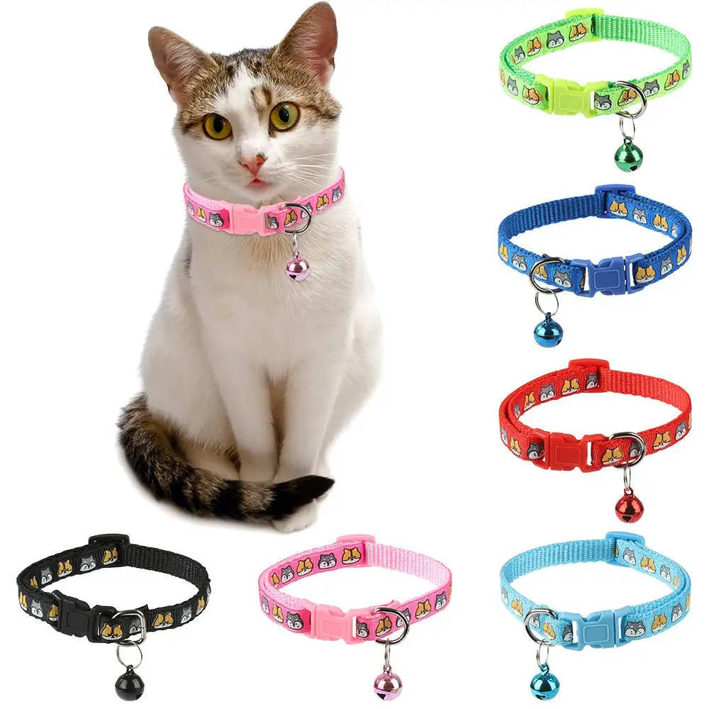 

Cute Cat Collars with Bell Pendant Adjustable Puppy Kitten Necklace Cats Rabbit Collars Colorful Strap Pet Accessories Buckle