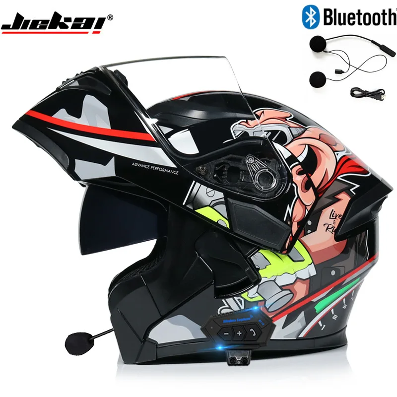 JIEKAI Vintage Modular Dual Lens Flip Up Bluetooth Motorcycle Helmet Men Women Retro Motocross Racing Full Face Cascos Para Moto enlarge