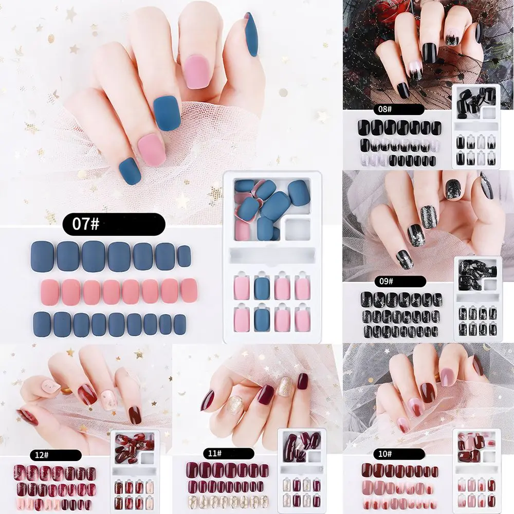 

24pcs Short Press On Nails False Nail Nail Coffin French Short Nails False Nail Fake Nail Nail Full Cover