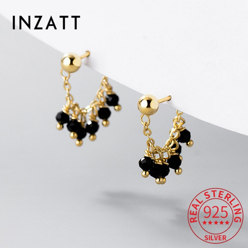 

INZATT Real 925 Sterling Silver Bead Chain Tassel Stud Earrings For Fashion Women Trendy Fine Jewelry Minimalist Accessories