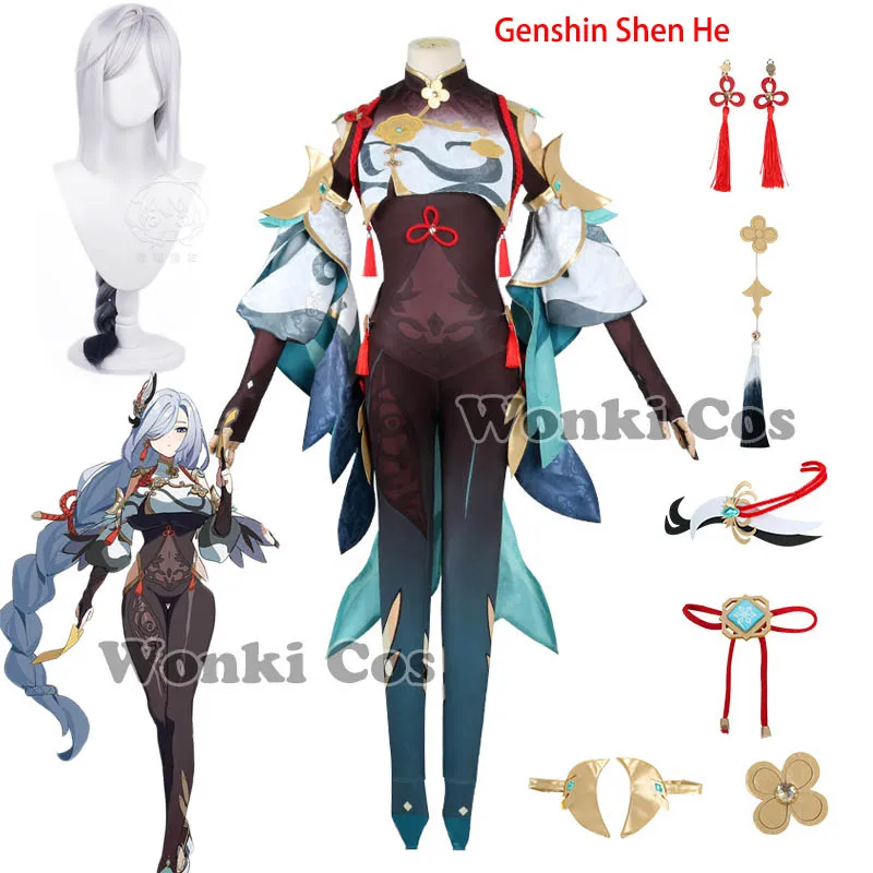 Костюм для косплея Genshin Impact Shenhe женский костюм вечерние комбинезон Shen He полный