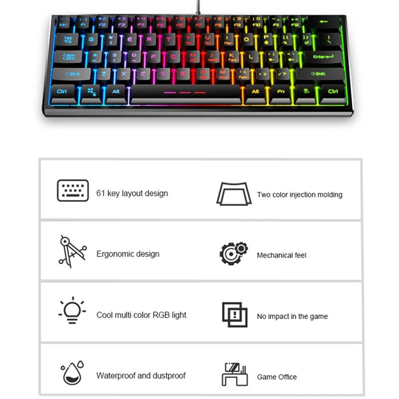 wired keyboard rgb led luminous mechanical feel for pc desktop computer laptop gaming backlit gamer office waterproof ergonomics free global shipping