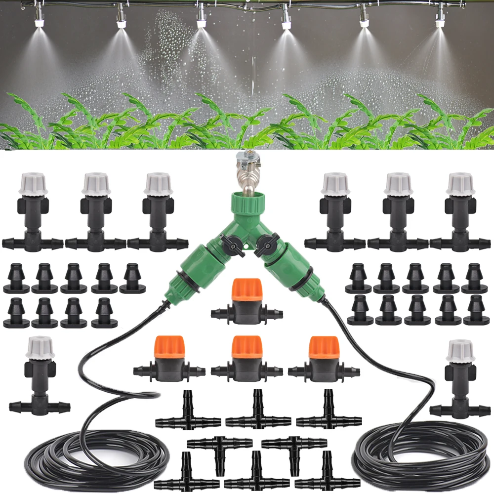 

Fog Nozzles Irrigation System Portable Misting Automatic Watering 10-50m Garden Hose Spray Head With 4/7mm Tee And Connector
