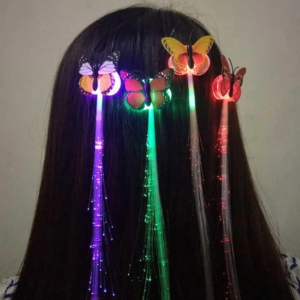 

LED Flashing Hair Braid Glowing Luminescent Hairpin Novetly Hair Ornament Girls Butterfly Colorful 40CM LED Glowing Flash Wigs