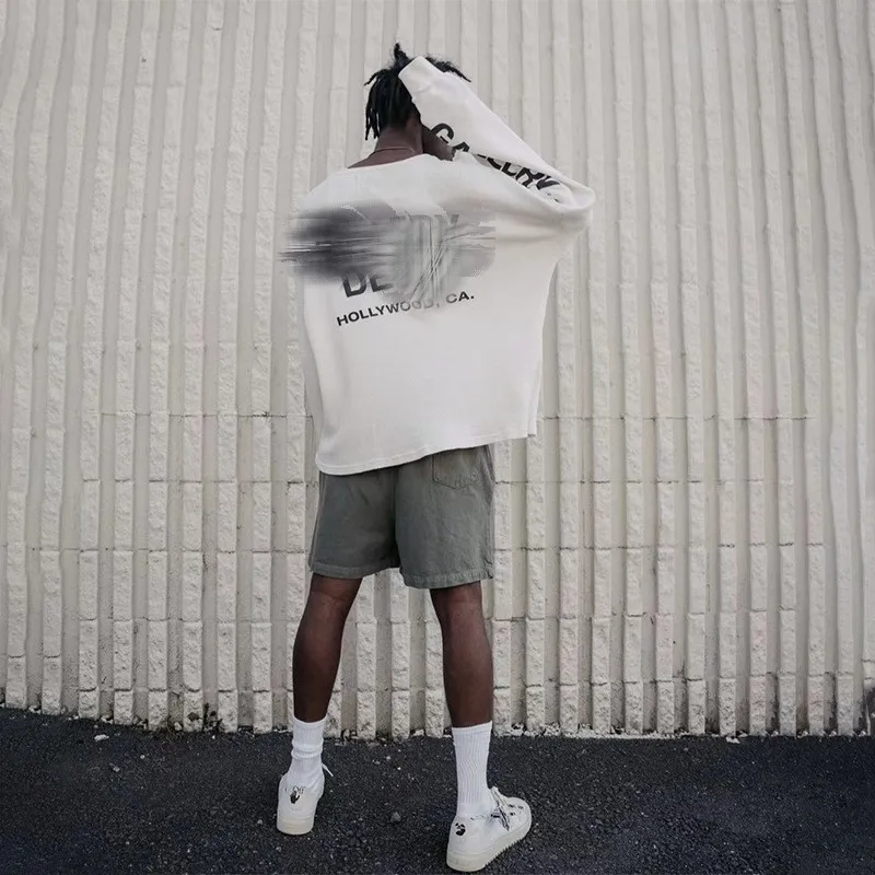 

Fashion Brand Waffle Letter High Street Loose Cotton Round Neck Long Sleeve Pullover Unisex