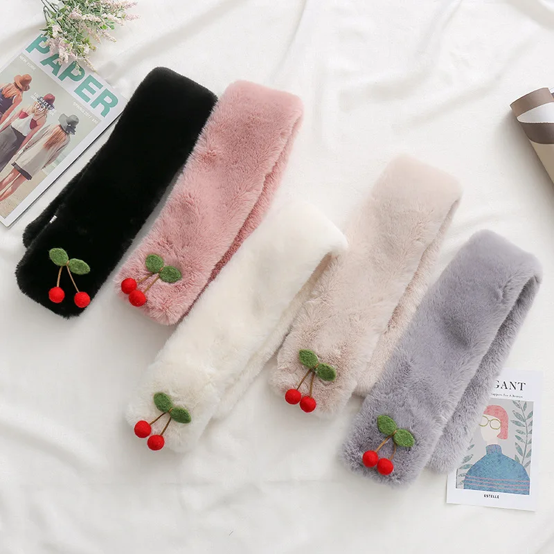 

New Scarf Winter Warm Small Cherry Scarf Cross Easy To Wear Luxury Scarf Women Designers Plush Scarves Bufandas Invierno Mujer