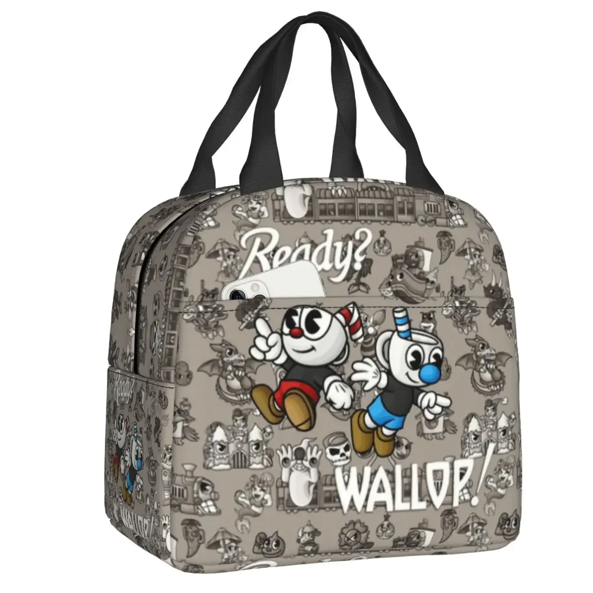 

Мультяшный игровой контейнер для обеда Cuphead Mugman, Женская водонепроницаемая Термосумка с термоизоляцией для еды, сумка для обеда, школьные детские сумки-тоуты для пикника