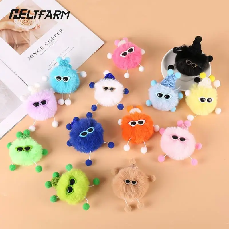 

Creative Plush Small Briquettes elf Keychain Girls Backpack Charm Accessories Multicolor Cartoon Pom Pom Doll With Metal Keyring
