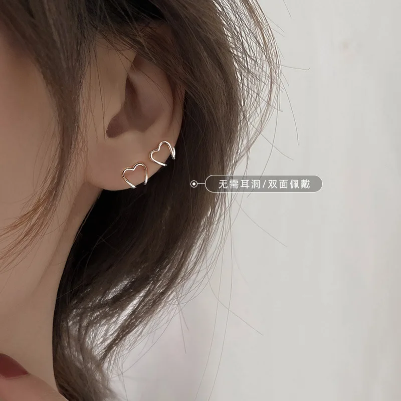 

FMILY Minimalist 925 Sterling Silver Hollow Love Heart Without Pierced Ear Bone Clip Temperament Jewelry for Girlfriend Gifts