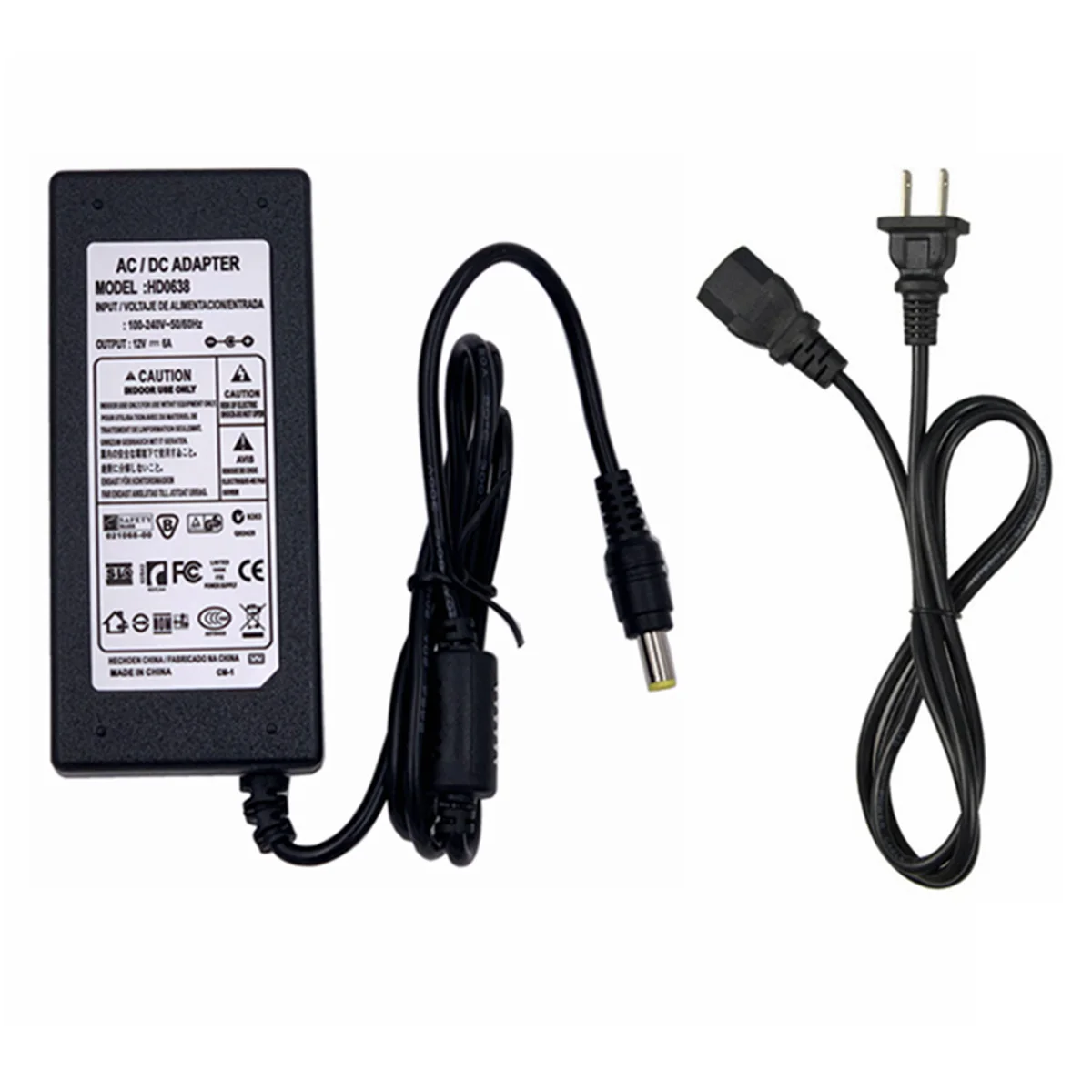 

DC 12V 6A Power Adapter AC Plug Power Supply Charger for LED Strip PC (US Plug)