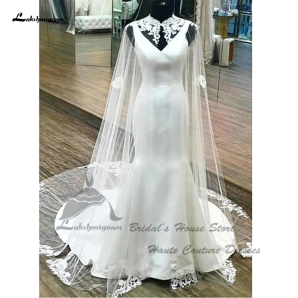 

Lakshmigown элегантные женские пляжные свадебные платья с юбкой-годе 2024 Простые Свадебные платья из крепа с открытой спиной кружевные аппликации