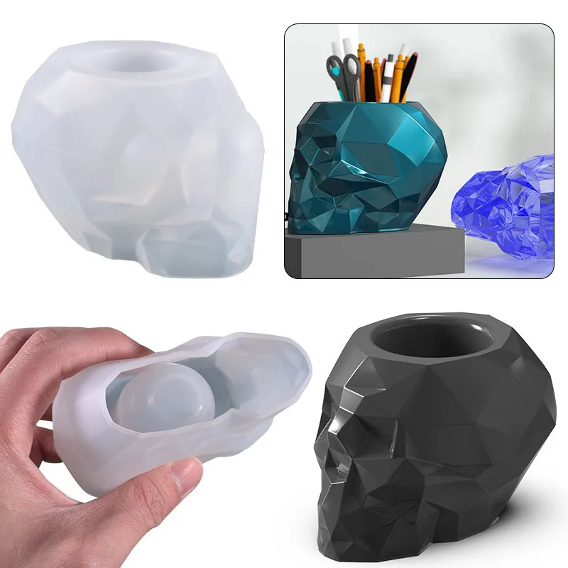 

1pcs Faceted Skull Pen Holder Succulent Flower Pot Silicone Mold For DIY Crystal Epoxy Resin Mold Casting Craft Supplies
