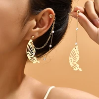 new creative trendy hollow out does asymmetrical tassel butterfly earrings womens temperament multi layer chain pearl eardrops