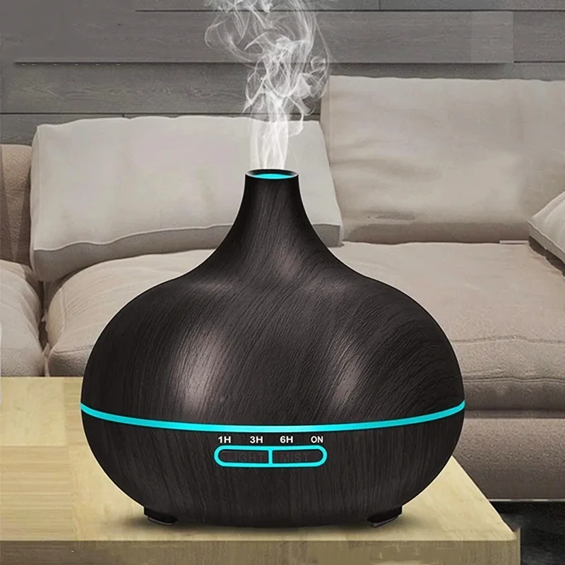 

550ML Aromatherapy Essential Oil Aroma Diffuser Wood Remote Control Ultrasonic Air Humidifier with 7 Color LED Light Mist Maker