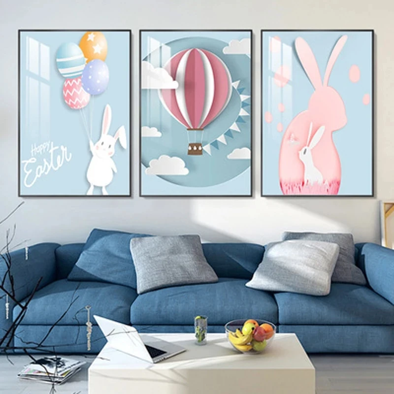 

Children's Room Decoration Canvas Painting Girl Bedroom Bedside Poster Modern Room Nordic Ins Style Cartoon Living Room Mural