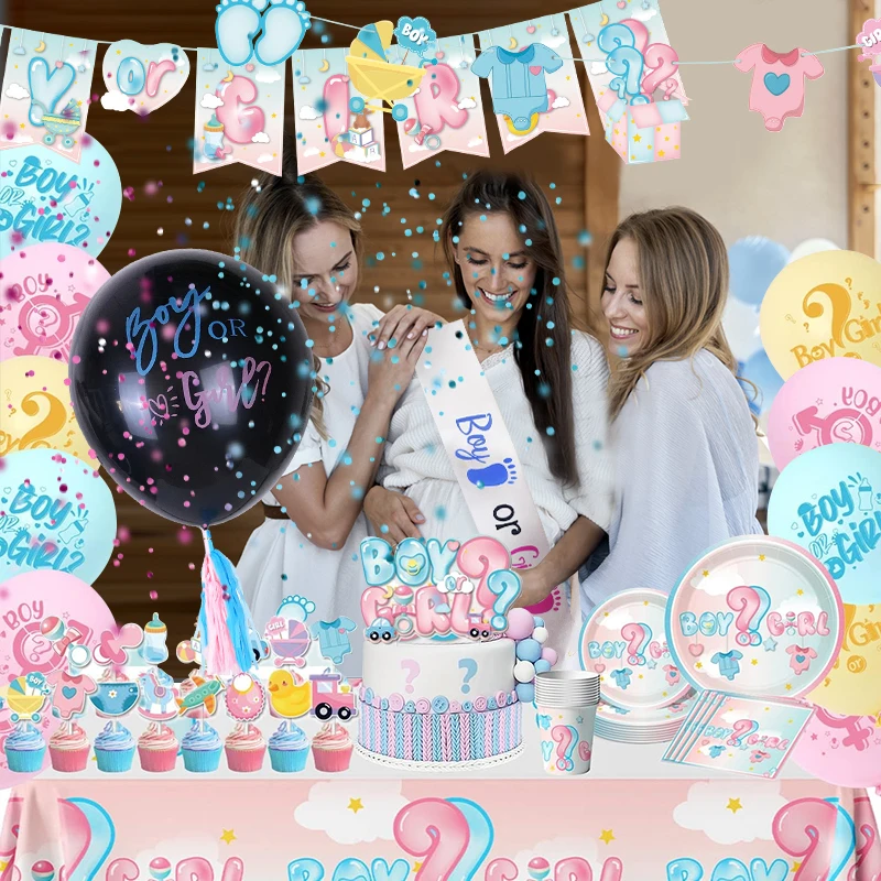 

Gender Reveal Party Decoration Set Balloon banner Tableware Kits Baby Shower Boy or Girl Party Decor Mommy To Be Daddy To Be