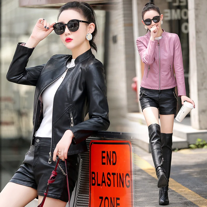 100% genuine real Short Haining Women's Large Sheepskin Jacket Versatile Slim Leather Motorcycle Coat Fashion Autumn