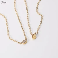 joolim jewelry wholesale tarnish free fashion oval white and water drop zircon pendant necklace trend stainless steel jewelry