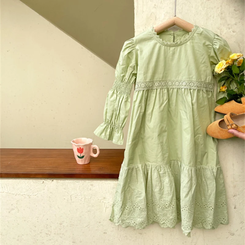 

Girl Dress Party Evening Gown Cotton 2022 Light Green Spring Autumn Cotton Flower Girl Dress Vestido Robe Fille Ball Gown Kids B