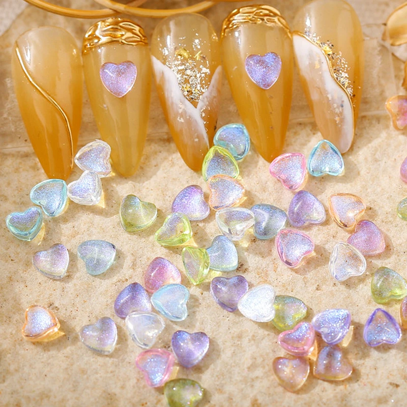 

100PCS 6MM Glitter Transparent Nail Art Love Heart Charms For Nails Decoration Accessories Supplies Shiny Manicure Decor Parts