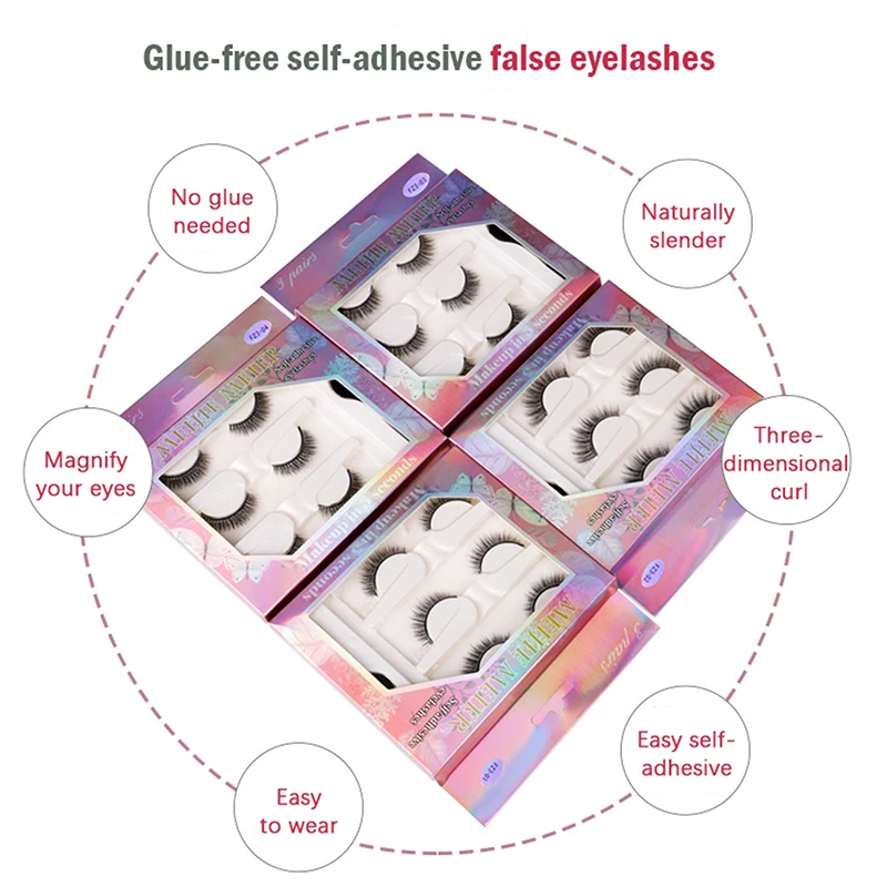 3 Pairs Reusable Self-Adhesive Eyelashes Natural Lashes Extension Makeup Tools Cheap Wholesale | False
