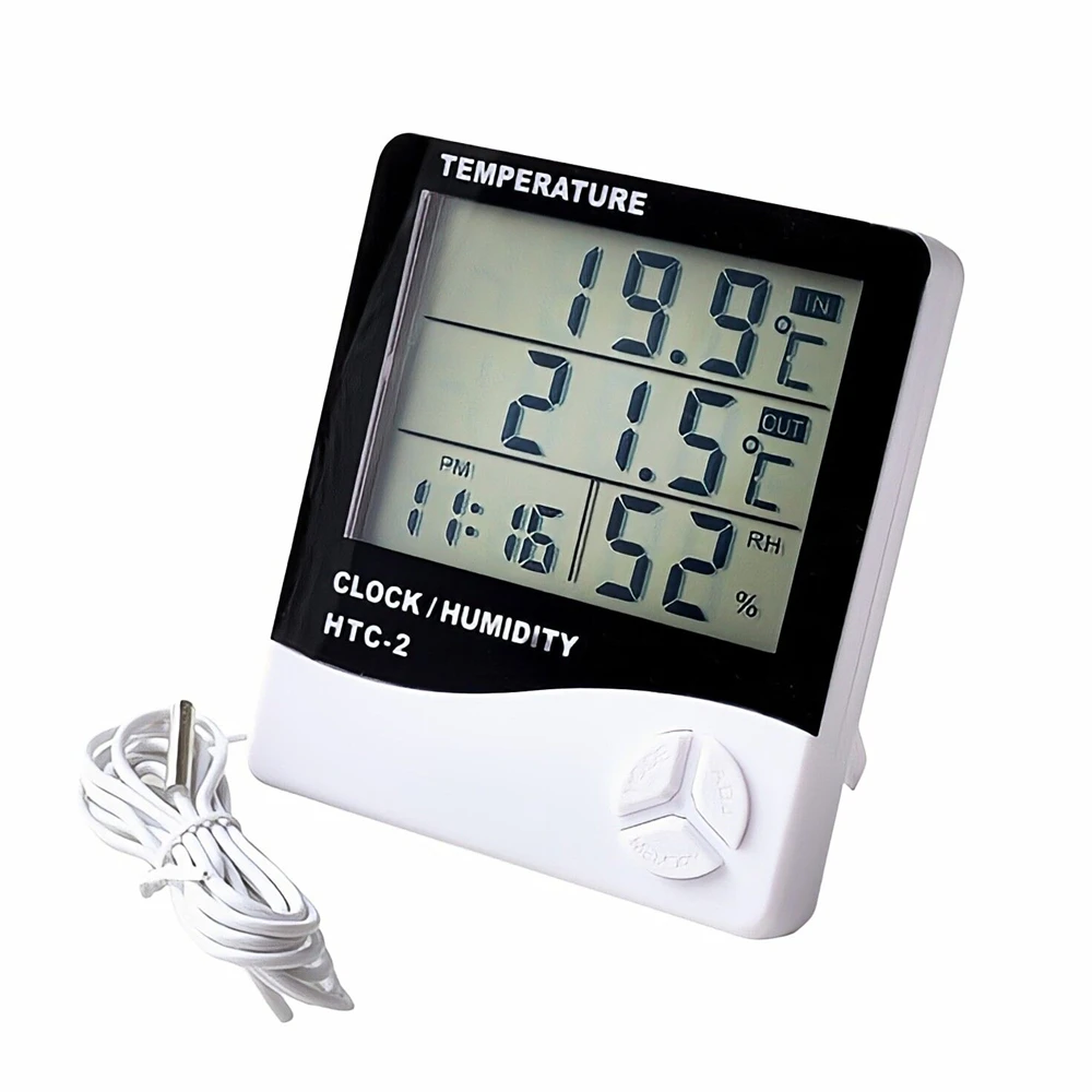 lcd electronic digital temperature humidity meter thermometer hygrometer indoor outdoor weather station clock htc 1 htc 2 free global shipping