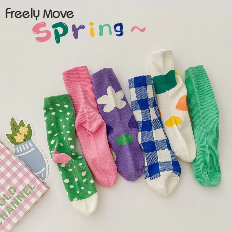 

Freely Move 3 Pairs Cotton Kids Socks Floral Spring Summer Socks For Baby Girls Cute Printing Socks Korean Kids Socks
