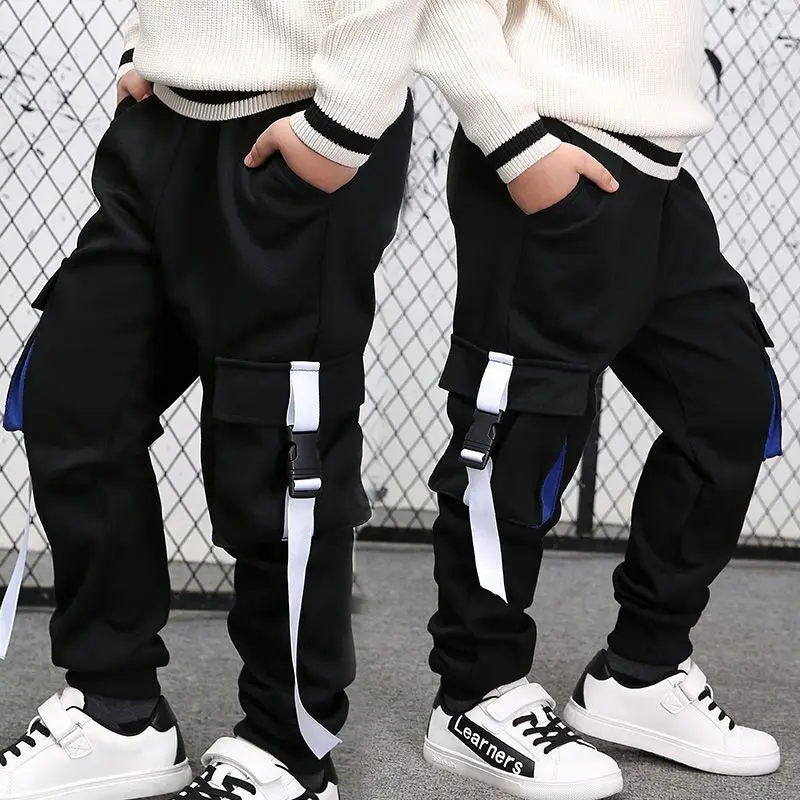 

Брюки для мальчиков, повседневные спортивные штаны для мальчиков-подростков с эластичным поясом и множеством карманов, модные корейские детские длинные брюки для мужчин