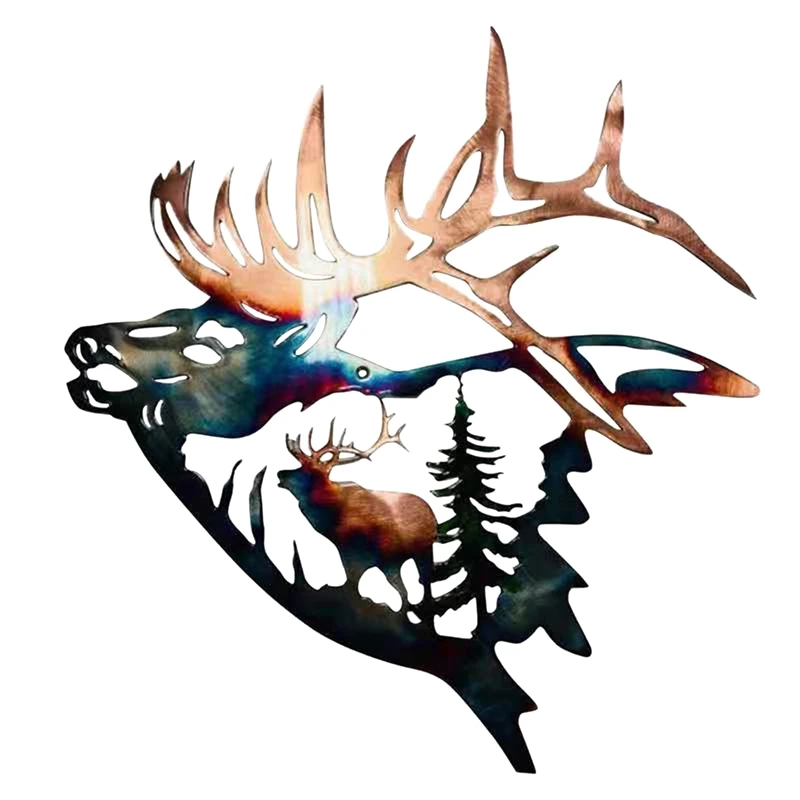 

Metal Antler Deer Skull Ornament Wall Hanging Decor Home Decor Garden Animals Silhouettes Living Room Decor Ornaments