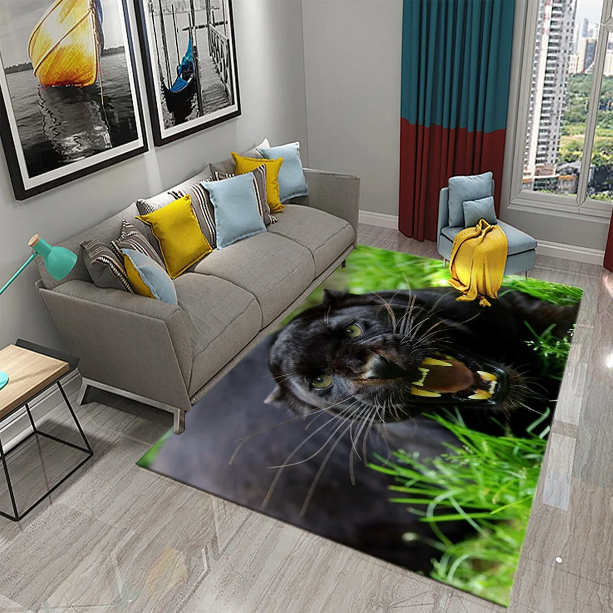 Ковер с пантерой для гостиной коврик животными черный леопард дикая природа