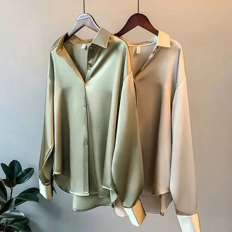 

Long-Sleeved Satin Shirt Female Design Sense Niche 2023 Spring Autumn Bew Coat Drape Vintage Blouse Hong Kong Style Top Women