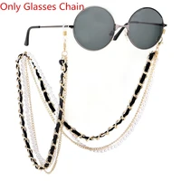 new arrival fashion pearl leather glasses chain trending luxury golden silver glasses holder lanyard straps neck chain