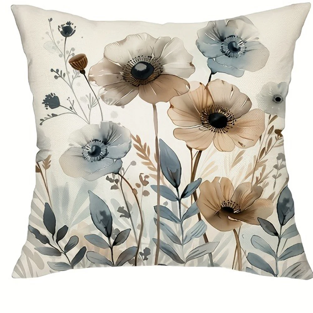 

Декоративная наволочка полиэстер велюр нейтральный цветочный принт 45x45 см